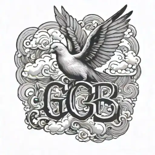A Dove In The Clouds Holding The Letters G B