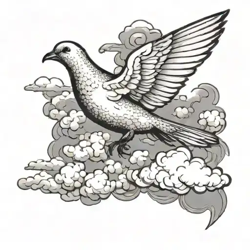 A Dove Flying In The Clouds