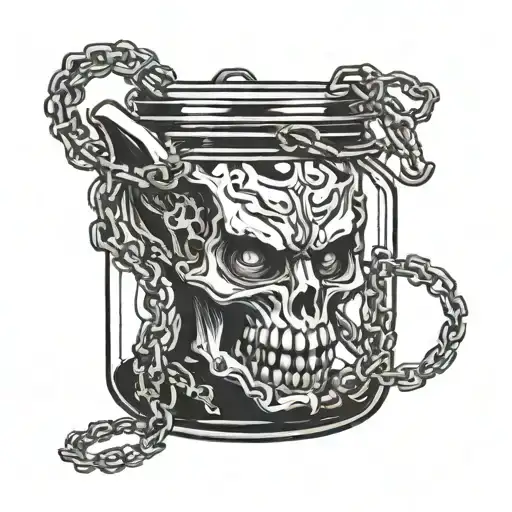 Demon Head Inside A Jar With Chains