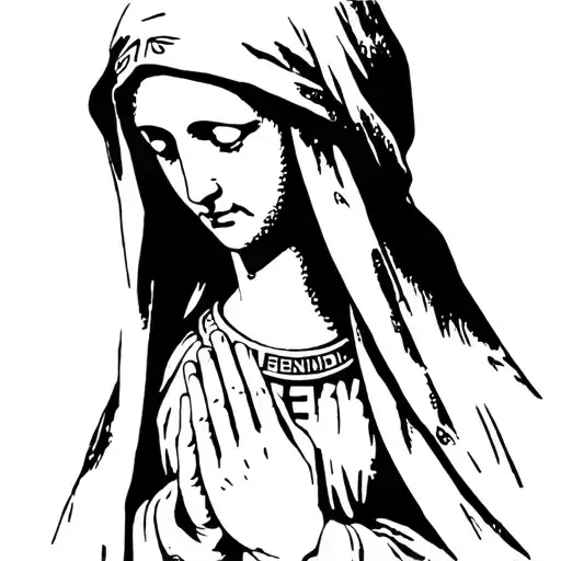 Stone Statue Praying Virgin Mary Wearing A Fendi Vail