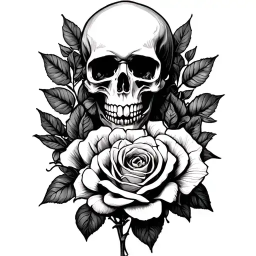 Skull And Roses Intertwined