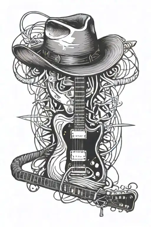 A Cowboy Hat And Electric Guitar Intertwined With Electrical Wires