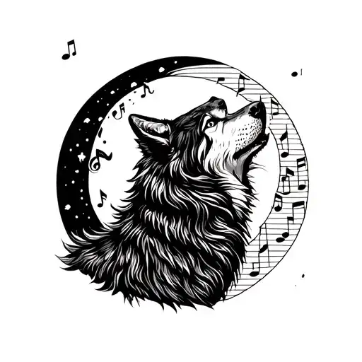 A Wolf Howling At A Full Moon Made Up Of Musical Notes