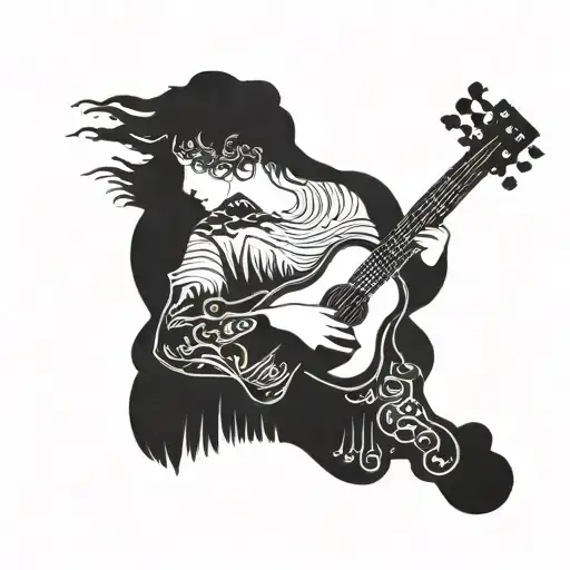 A Silhouette Of A Person Playing The Ukulele Under A Sunset Sky