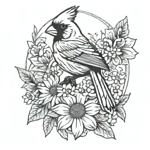 Cardinal And Daisies