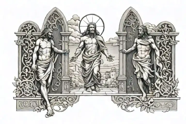 Christ Walking Along Someone Into The Gates Of Heaven