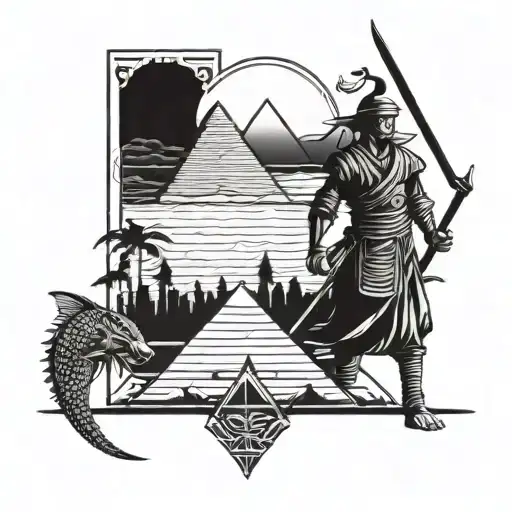Samurai And Fish And Egyptian Pyramids