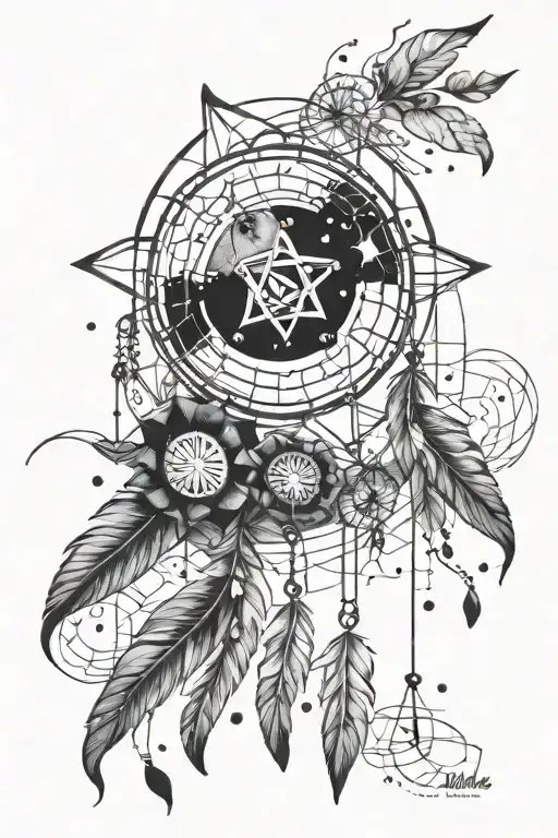 Gemini Constellation Surrounded By A Dream Catcher