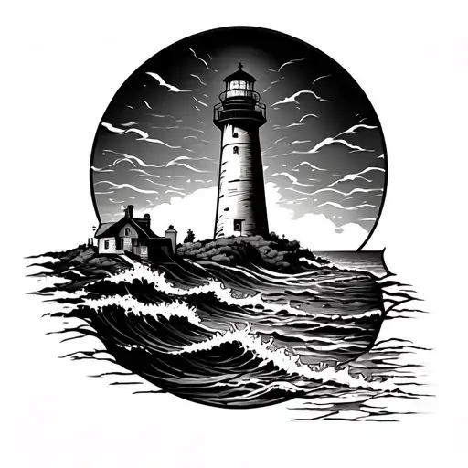 Lighthouse With Waves And Beach Back