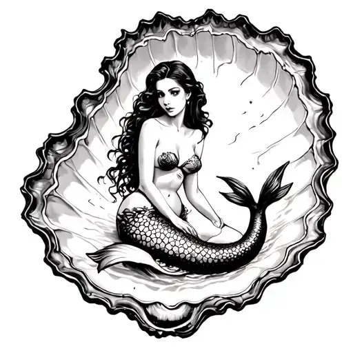 Pinup-style Mermaid Sitting In An Open Oyster Shell