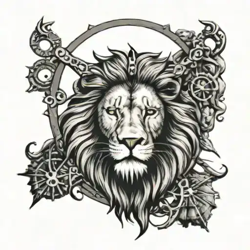 A Lion Head With A Ship's Wheel Incorporated Into The Mane