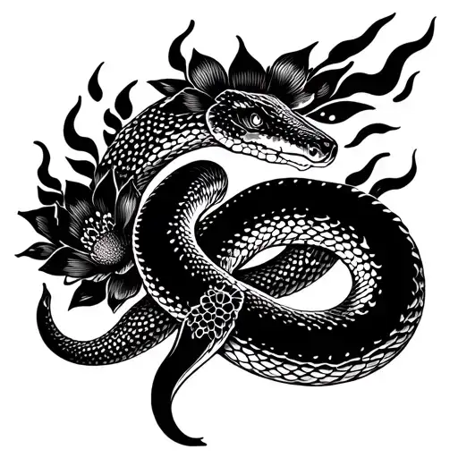 Snake With Flowers And Tongues Of Flame
