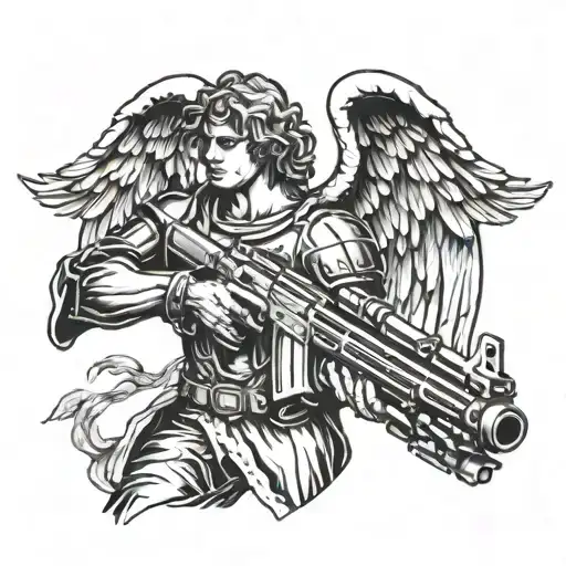 Guardian Angel Holding A Machine Gun