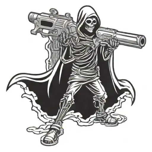 Grim Reaper Holding A Futuristic Grenade Launcher