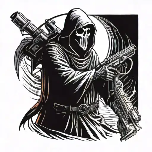 Grim Reaper Holding A Futuristic Grenade Launcher