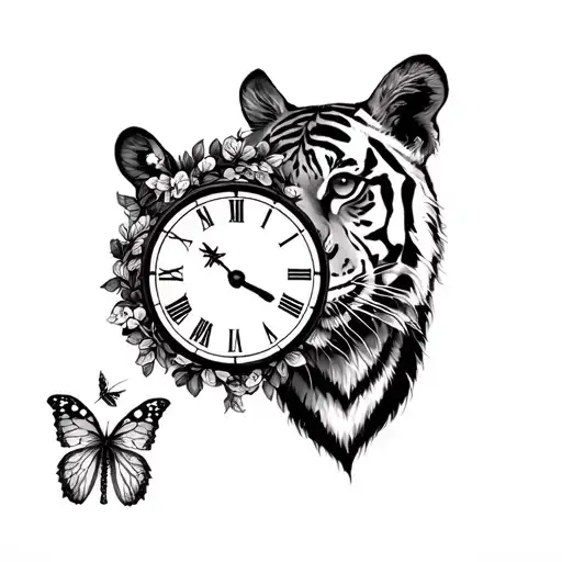 Clock And Tiger With Butter Fly Ear Half Wreath