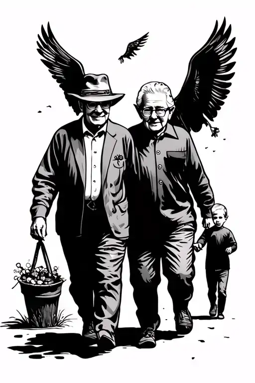 Grandparents With A Grandson Walking Forward