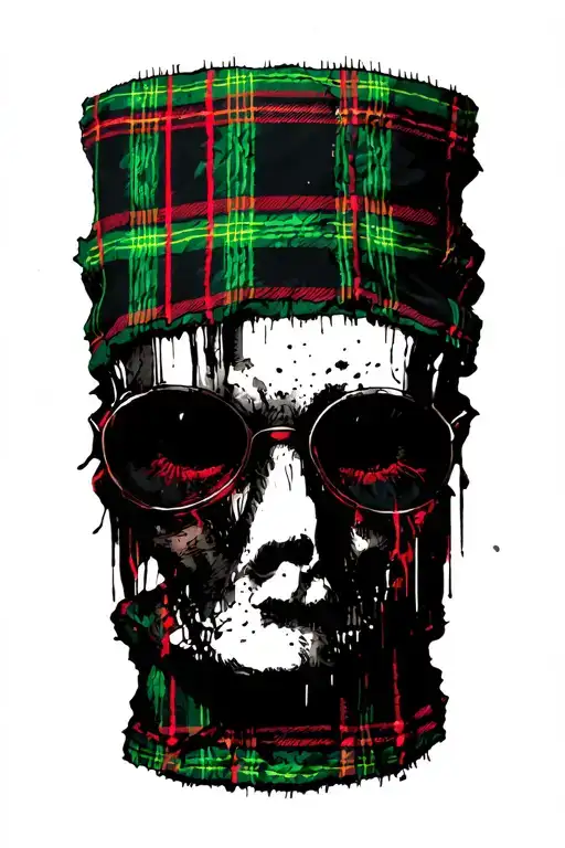 Tartan Cloth Baby Blue Green And Thin Red Lines Tattered