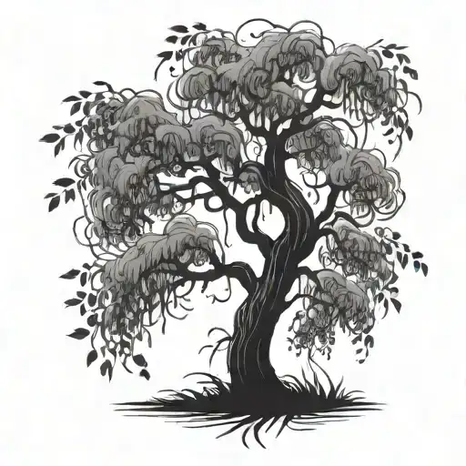 Whimsical Willow Tree In The Wind