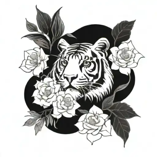 Tiger And Flowers