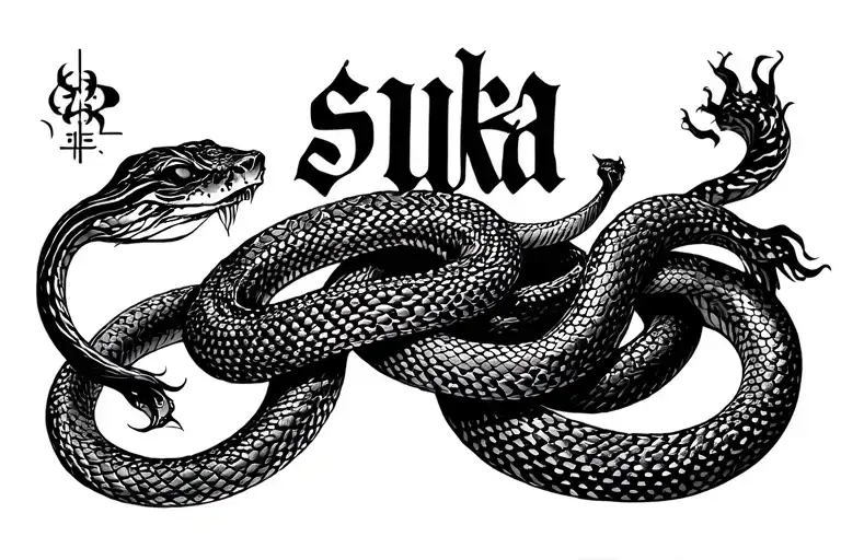 Snake Entwined With A Woman With The Word Suka Above It