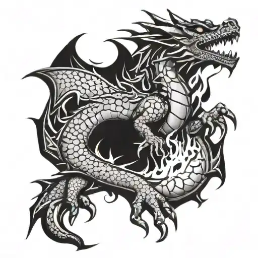 A Dragon On Clawed Paws Spews Flame And Fire