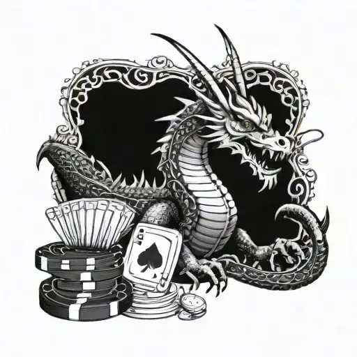 Dragon Playing A Game Of Poker With A Deck Of Cards And Poker Chips