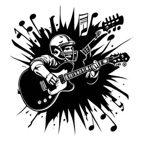 A Tattoo Design Combining Rock Music Elements With A Football Player Silhouette