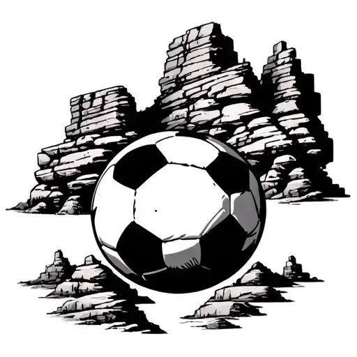 A Tattoo Design Of A Rock Formation Shaped Like A Soccer Ball