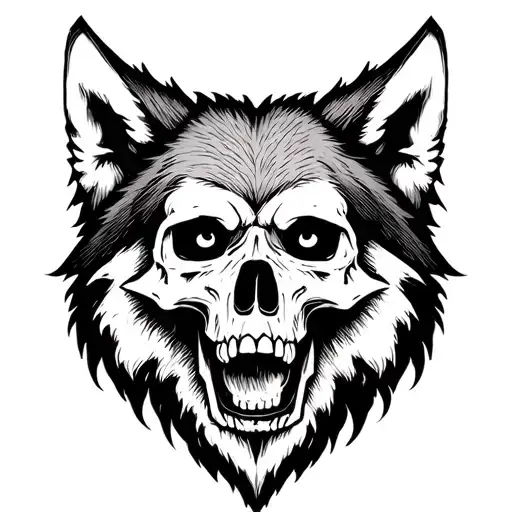 Wolf Head With Skull