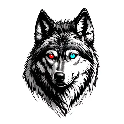 Winter Wolf With One Red Eye And One Blue Eye