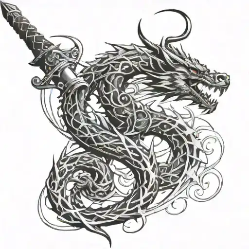 Dragon Spiraling A Sword Vertically