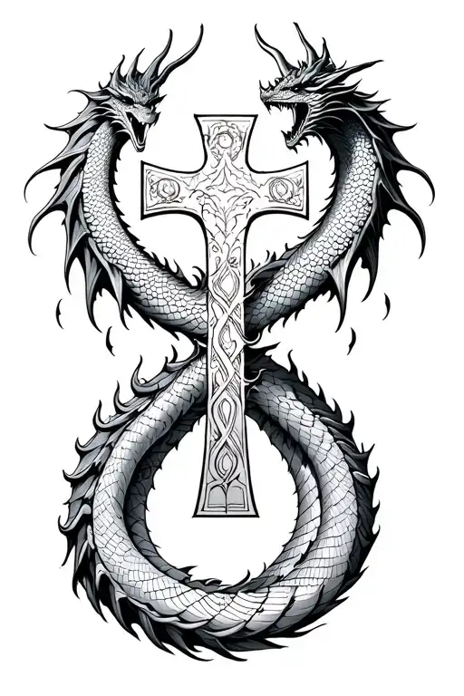 Dragon And Cross Intertwined By The Dragons Tail