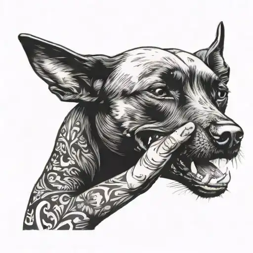 A Lad Dog Holding A Human Hand