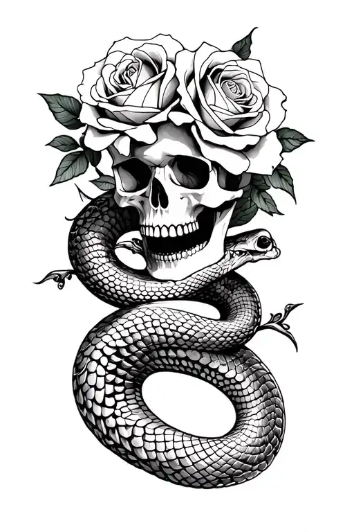 Skull Snake And Roses