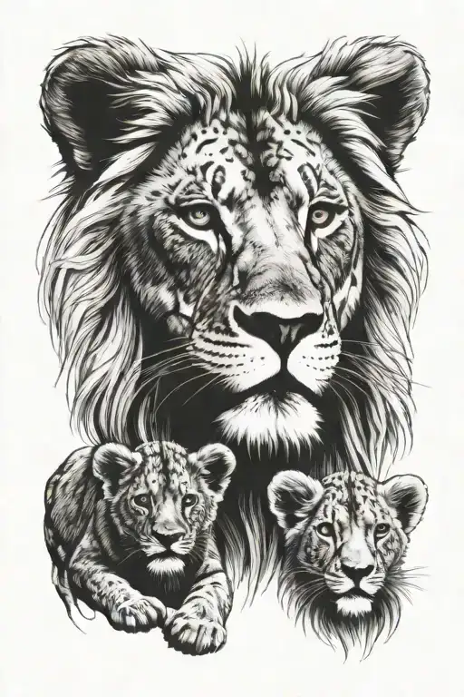 Lion And Cubs Face Only