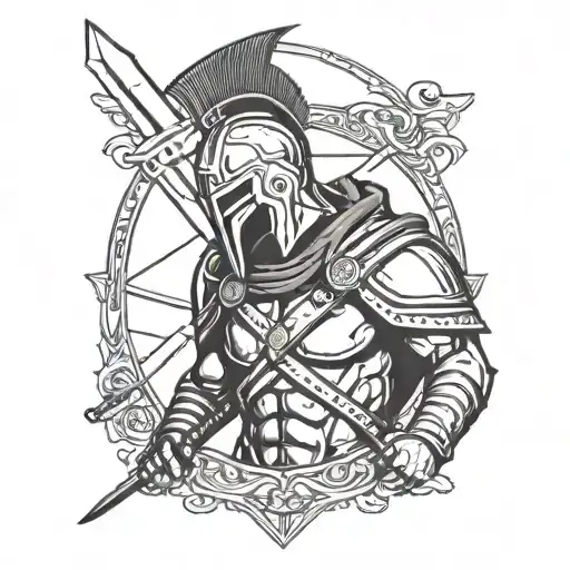 Spartan Looking Down With Sword