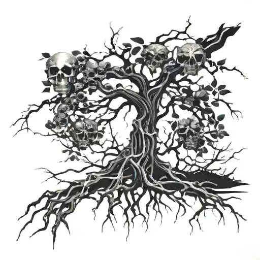 A Skeletal Tree With Intricate Roots And Branches Covering The All Arm