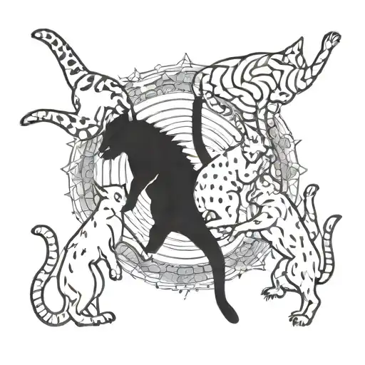 3 Cats And A Dog Dancing In Circle