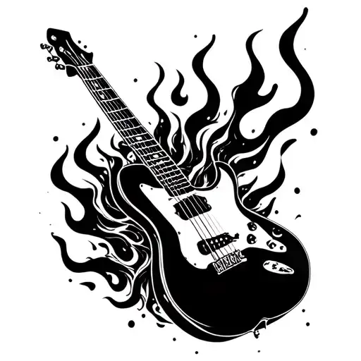 A Guitar With Flames Shooting Out Of The Sound Hole