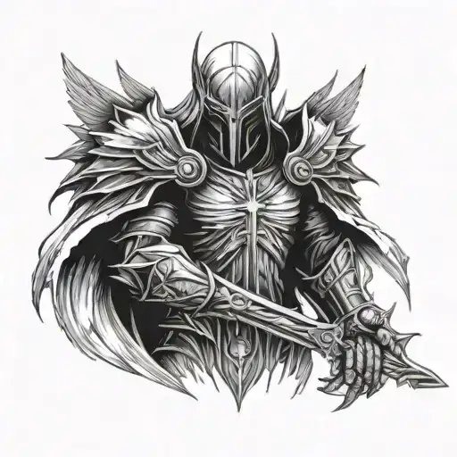 Angel Tyrael Seen From The Front Holding A Sword With Both Hands