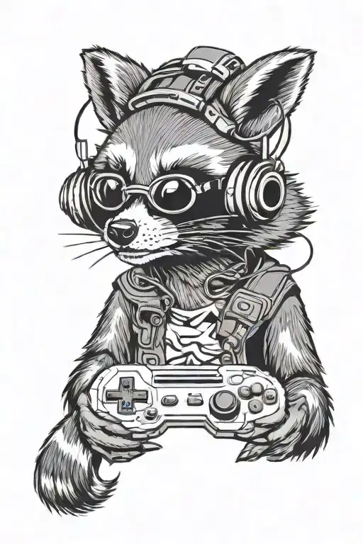 A Half Sleeve Tattoo Of A Raccoon Wearing A Headset Listening To Music With A Videogame Controller