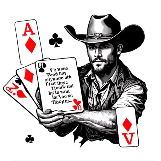 Playing Cards Floating Around A Cowboy With A Quote About Work