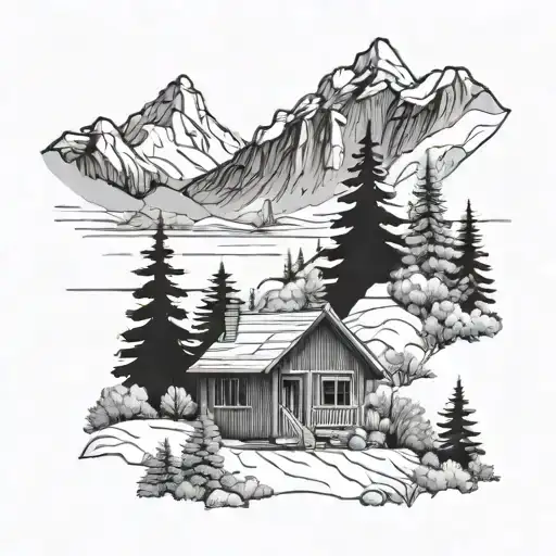 A Mountain Range Landscape With A Hidden Trail Leading To A Home Nestled In The Trees