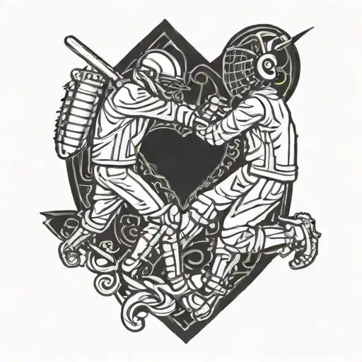 An Intricate Design Of A Cricket Player And A Gamer Facing Each Other In A Heart Shape