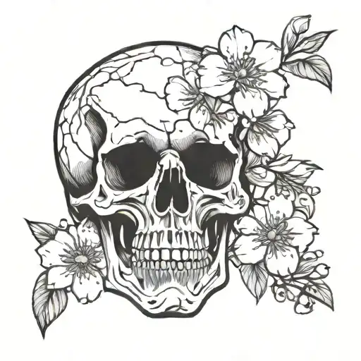 Skull And Sakura Flowers