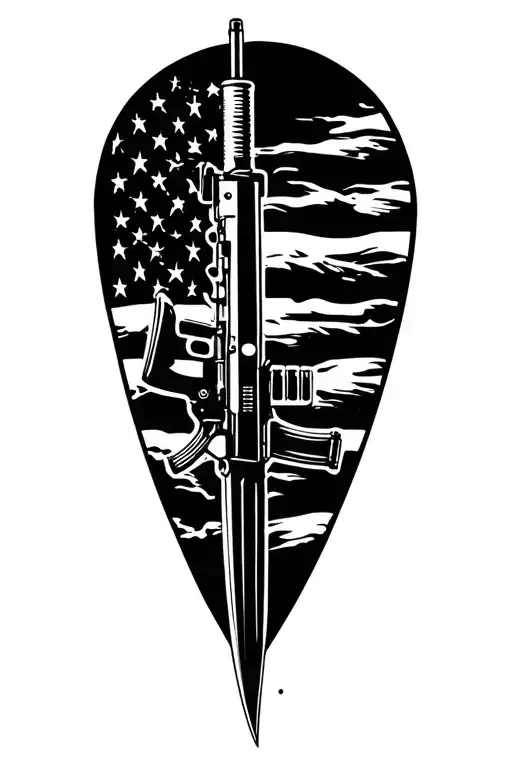 M16 Rifle With Bayonet Stuck Into The Ground Paying Respect