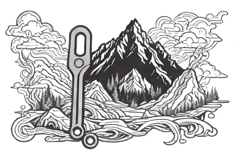 A Mountain Landscape With A Hidden Wrench Incorporated Into The Design