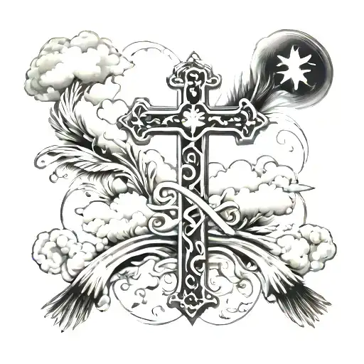 In God We Trust With Crosses And Cloud Around It