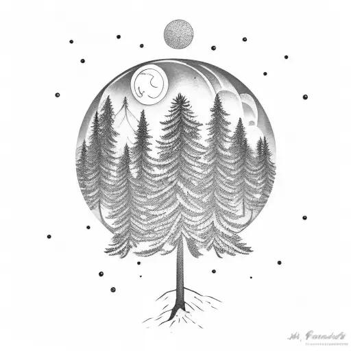 Pine Tree With Full Moon